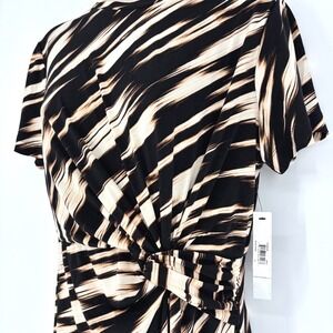 NWT Maggy London Draped Midi Dress Black Tan Faux Knot Mock Neck Sz 8